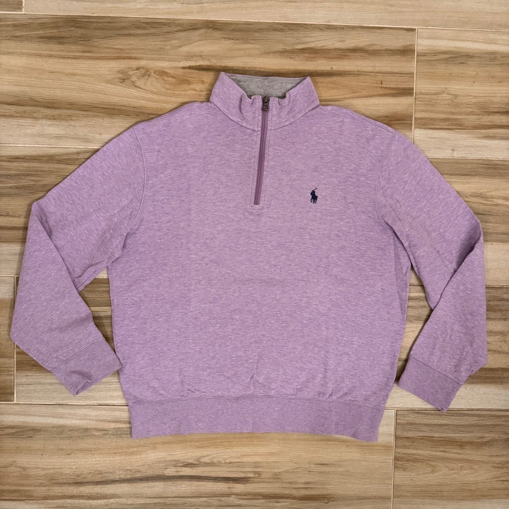 Polo Ralph Lauren Mens Medium Purple Heather Quarter Zip Pullover Sweater